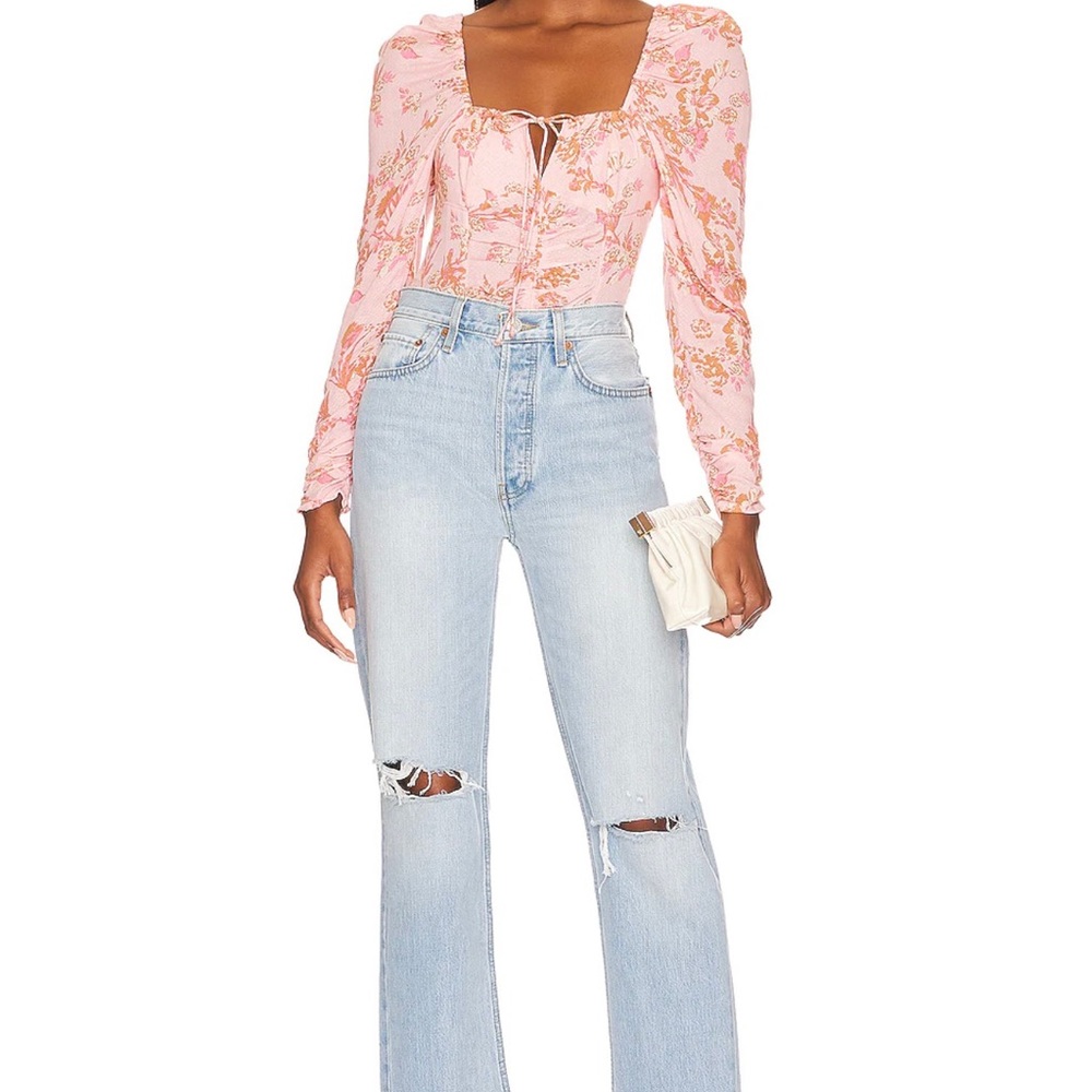 Free People Hilary Printed Top Pink Combo - Picture 4 of 4